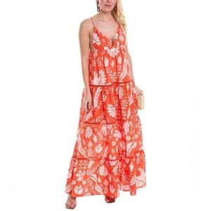 NWT FARM Rio Orange Neon Jungle Tiered Maxi Dress-Spaghetti Strap, Pink, Toucans